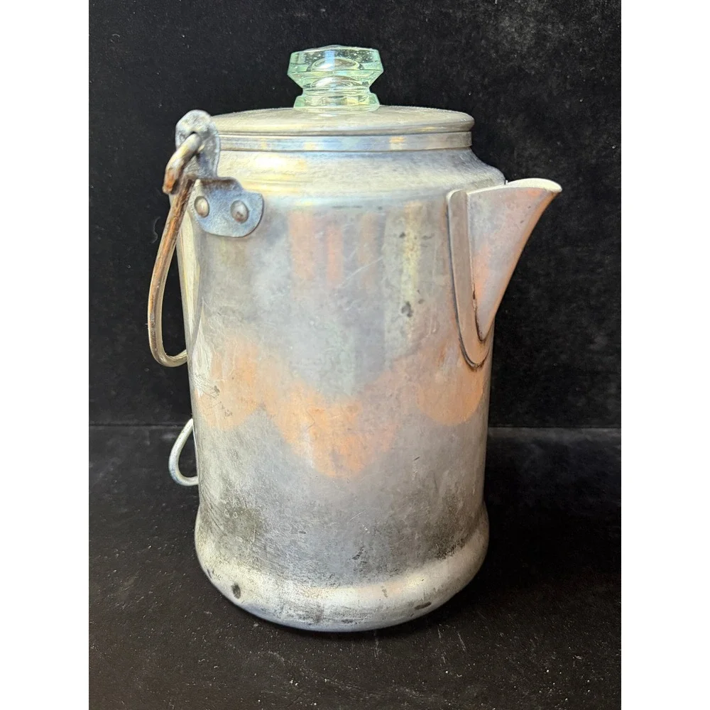 Vintage Comet Aluminum 9 Cup Coffee Percolator Camping Pot Glass Knob USA Made